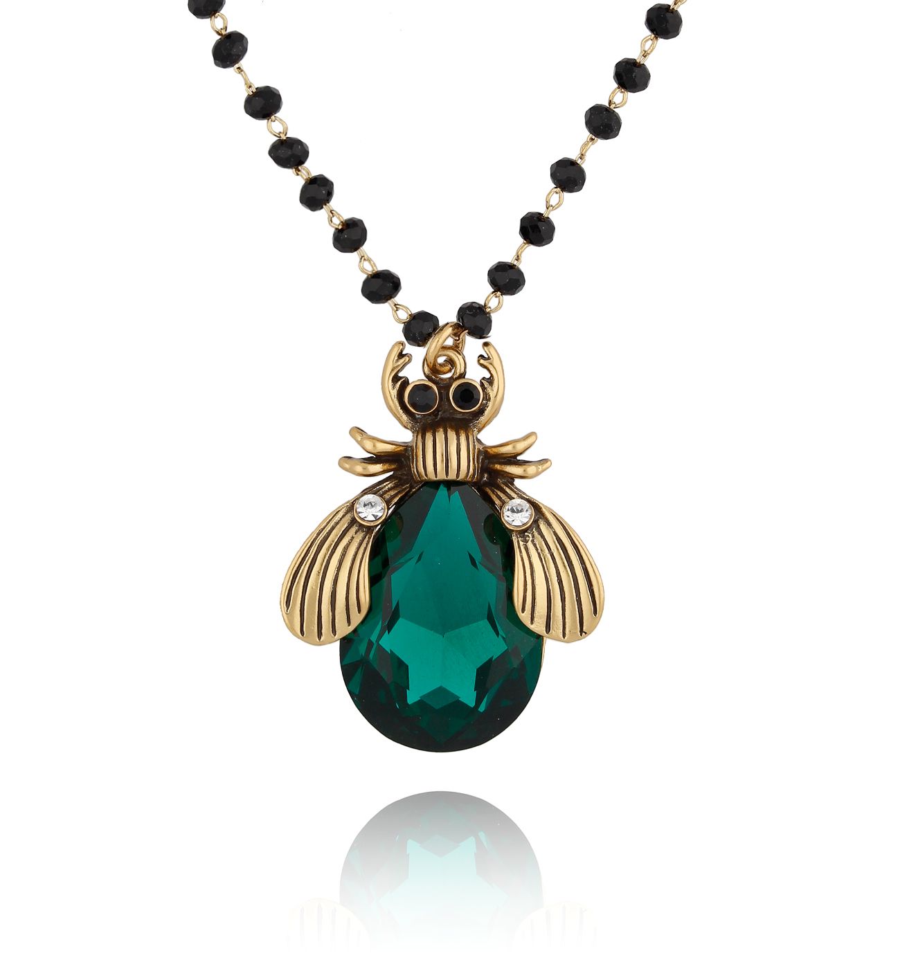 Naszyjnik długi ze szmaragdowym owadem Midnight - By Dziubeka