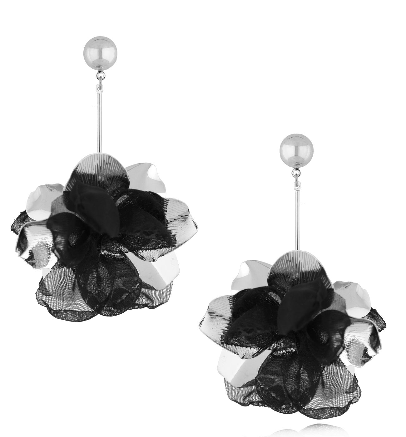 Kolczyki srebrne z czarną tkaniną Margherita - By Dziubeka