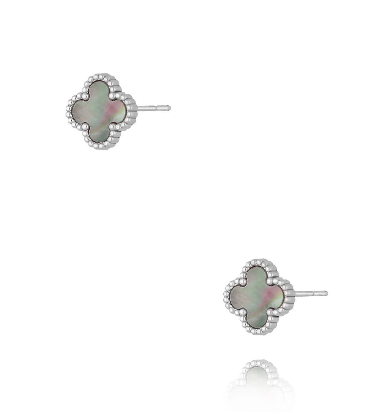 Kolczyki z koniczynką z szarą masą perłową srebrne Luck in Leaves KSY0184