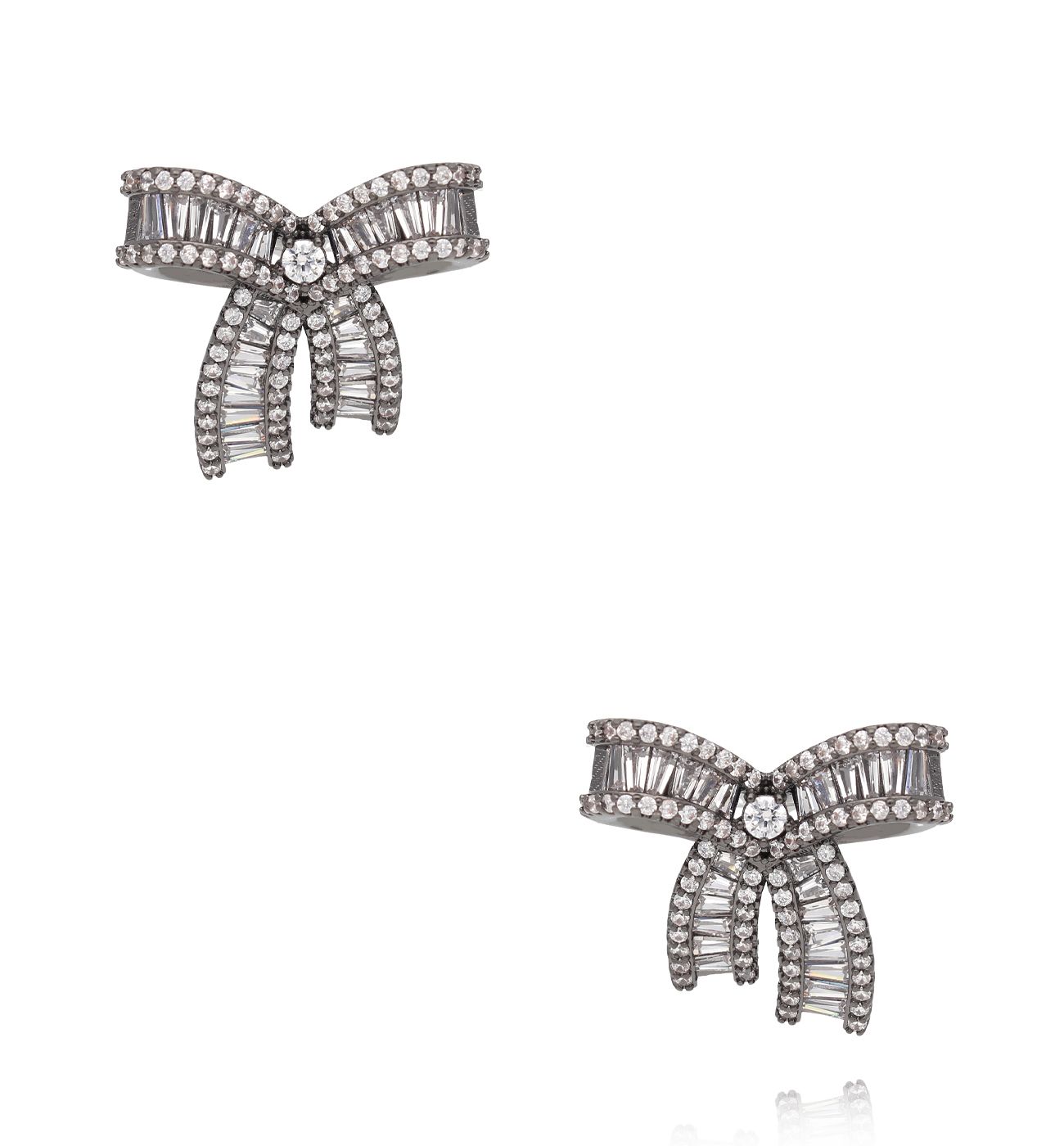 Kolczyki kokardki czarne z cyrkoniami KLU0153 - By Dziubeka