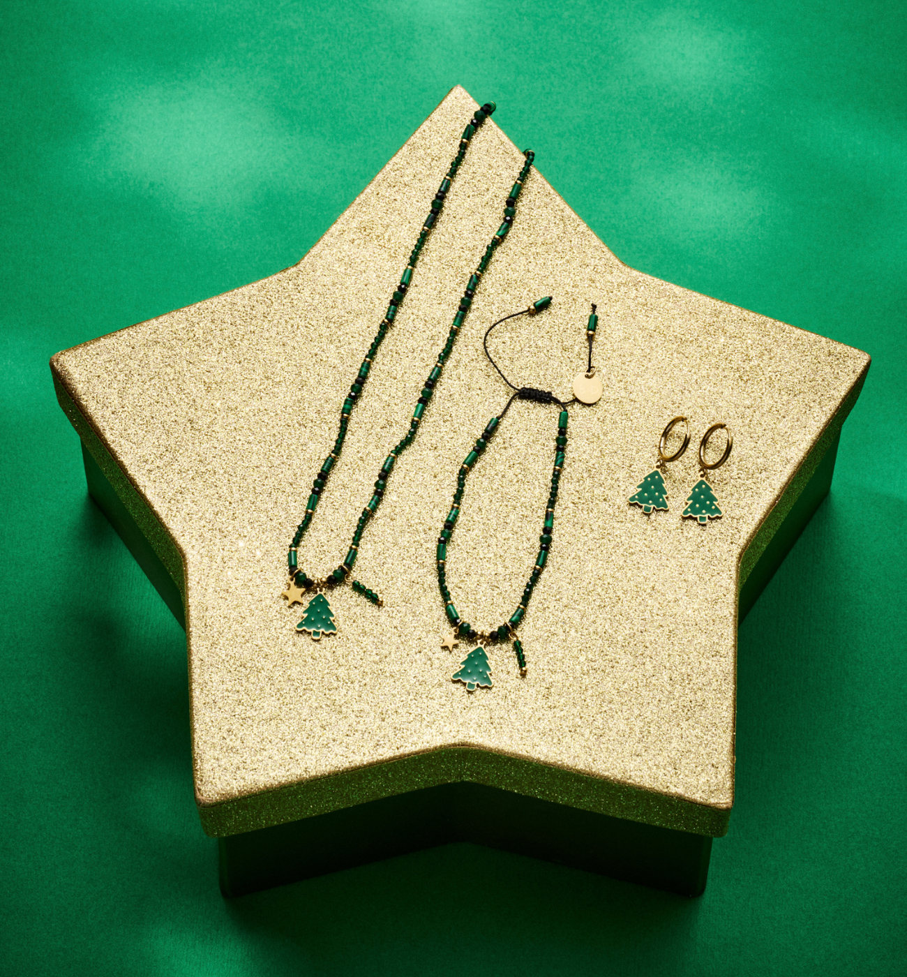 Zestaw świątecznej biżuterii z choinkami ZN0066 - By Dziubeka
