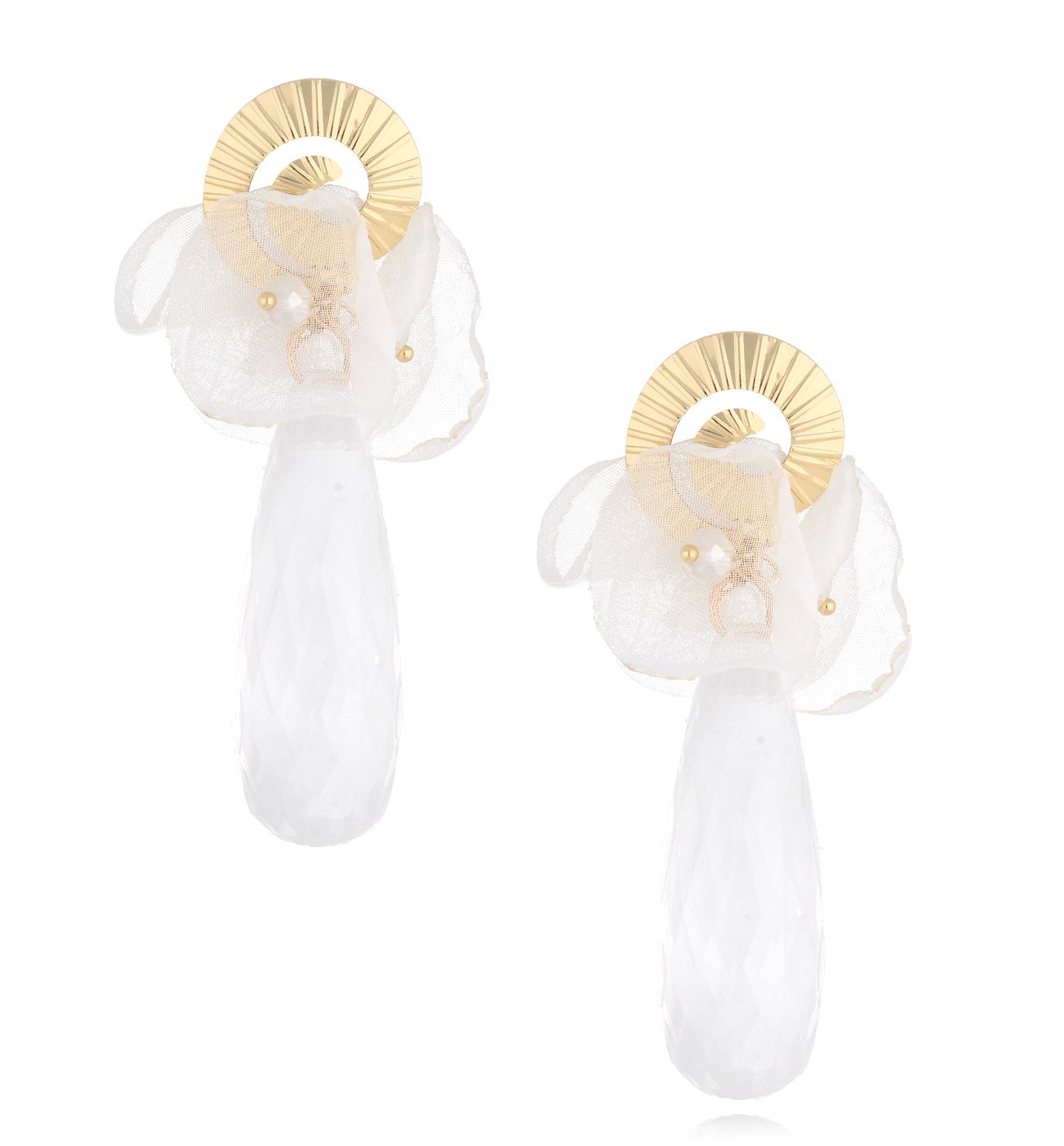 Kolczyki złote z białą tkaniną i kryształem Maxentia KBL1848