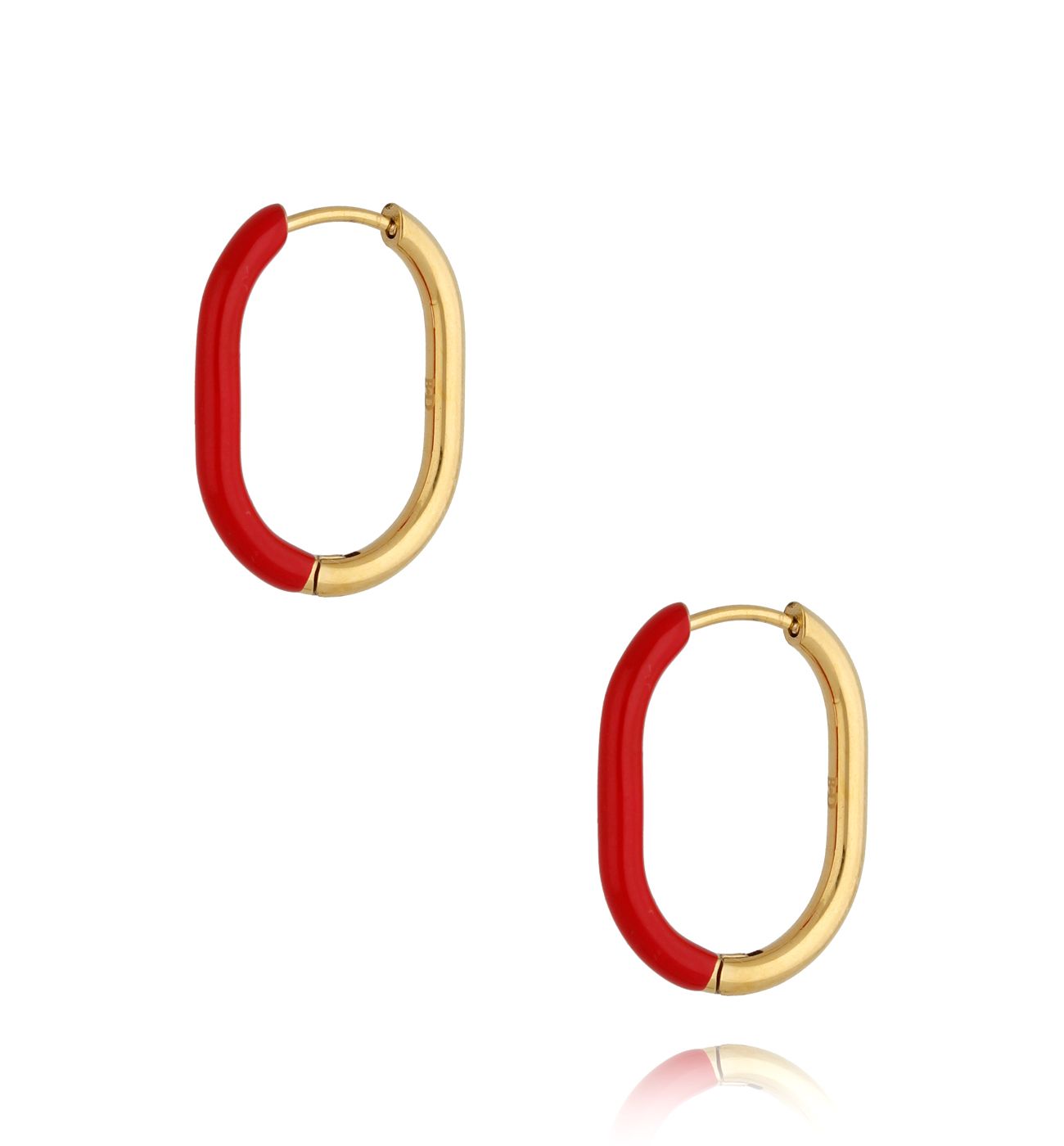 Kolczyki złote z bordową emalią owalne Enamel - By Dziubeka