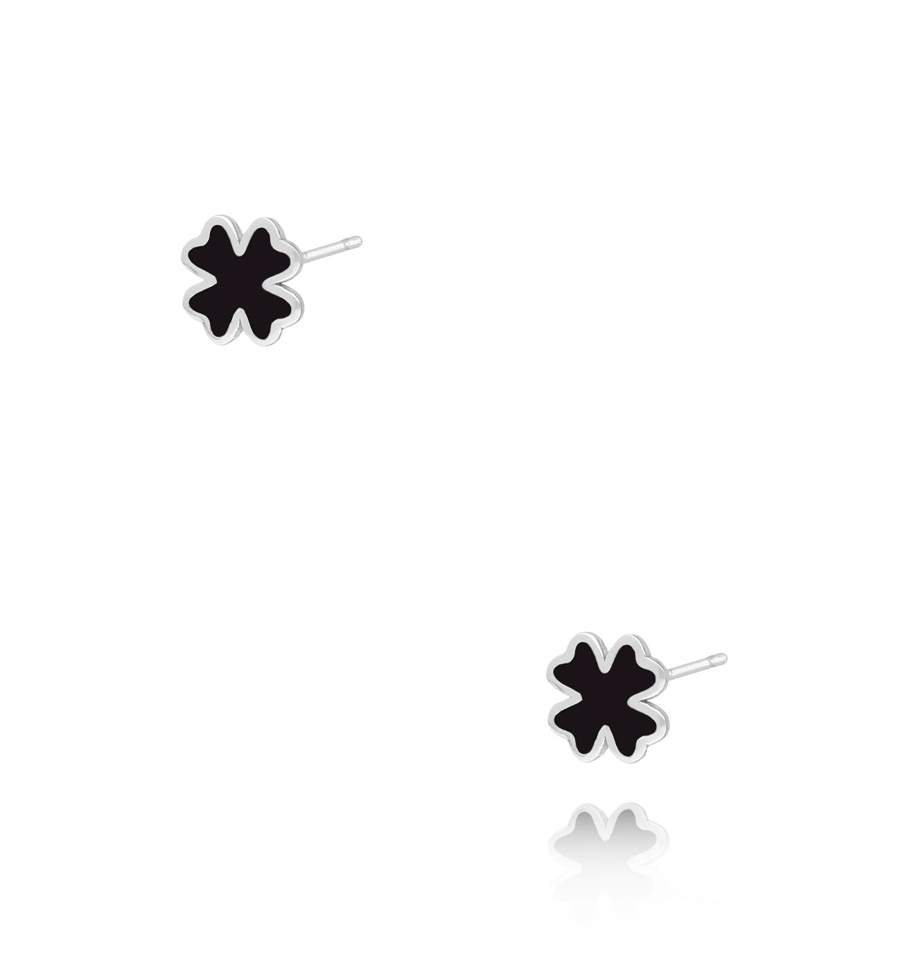 Kolczyki srebrne z koniczynką i czarną emalią KCA0023