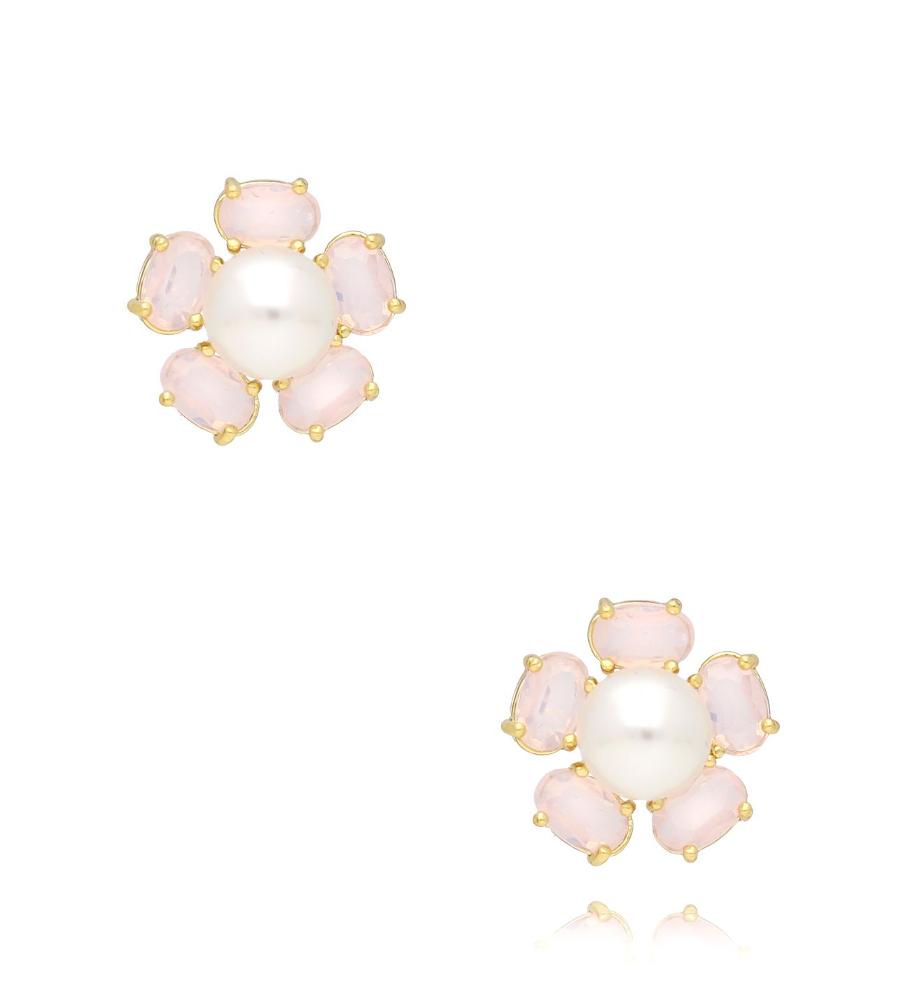 Kolczyki kwiatki różowe z perłą KSS1883