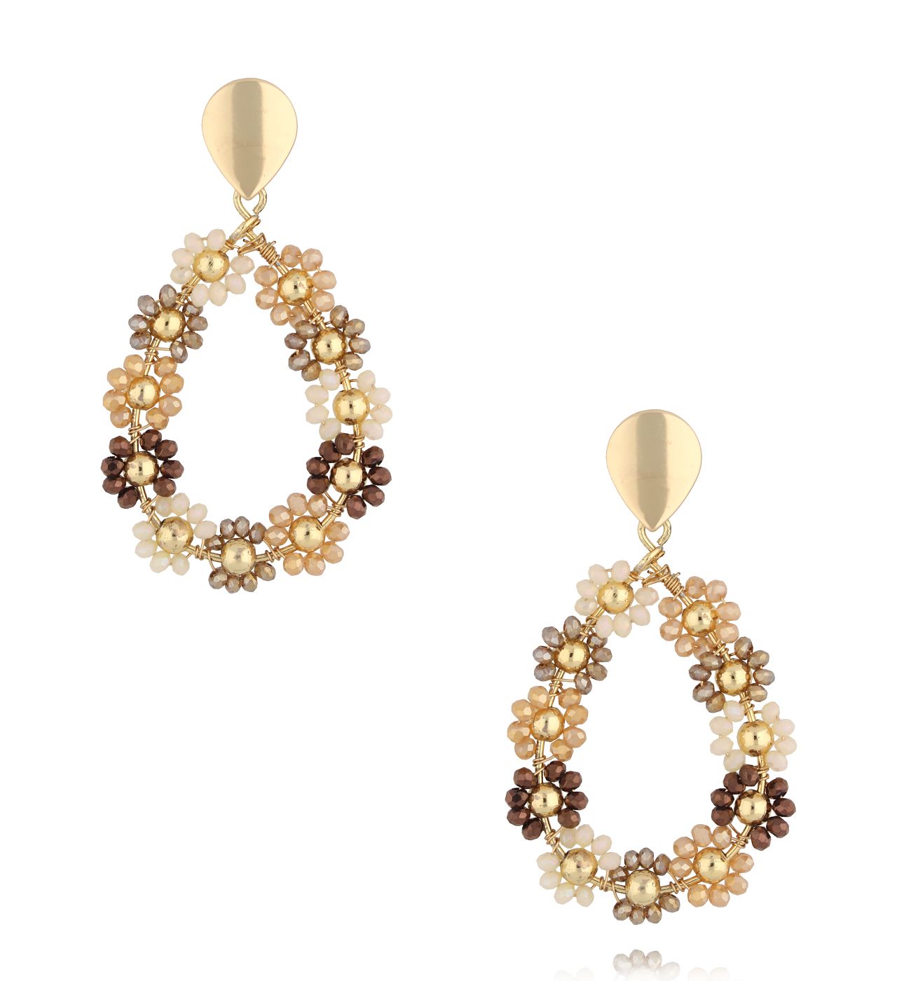 Kolczyki z brązowymi i beżowymi kryształkami KWE0167 - By Dziubeka