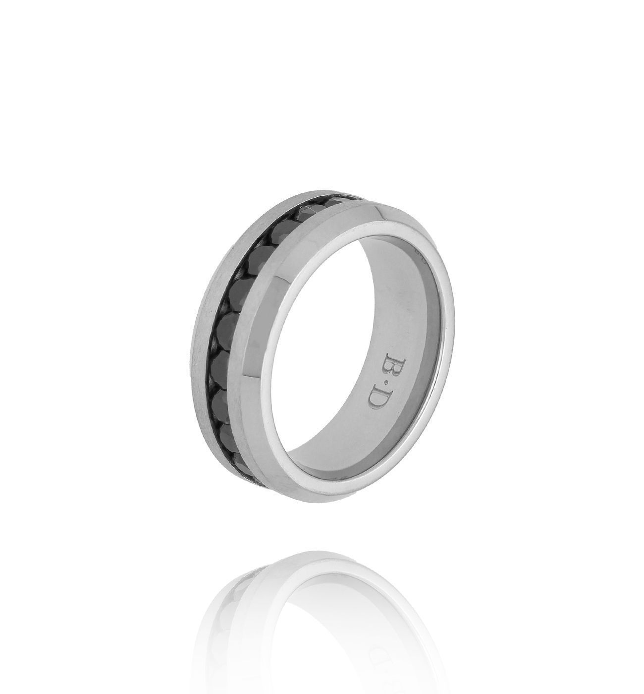 Pierścionek z czarnymi kryształami fasetowanymi srebrny PMITC0178 - By Dziubeka