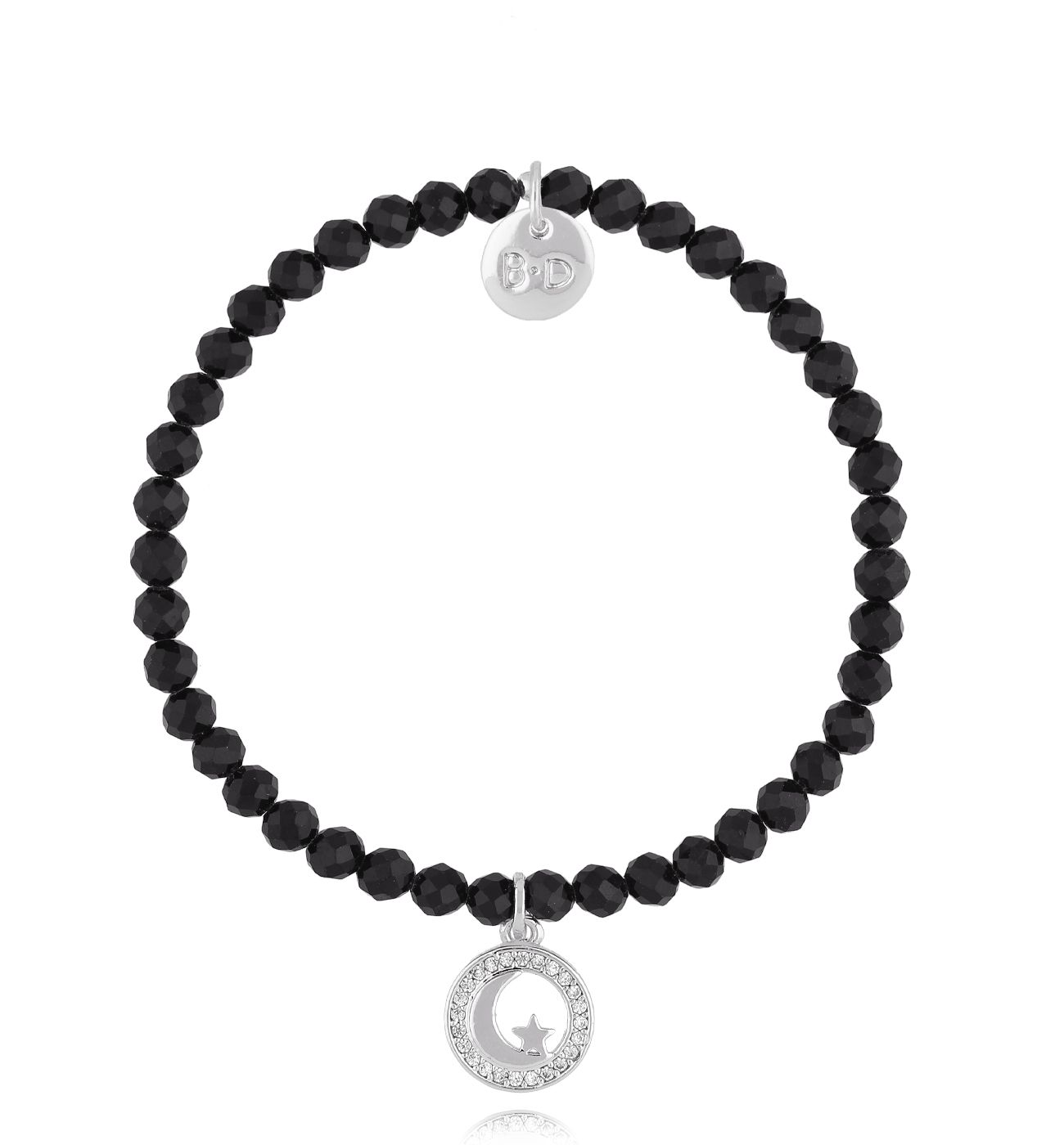 Bransoletka z czarnymi turmalinami i srebrną zawieszką - By Dziubeka