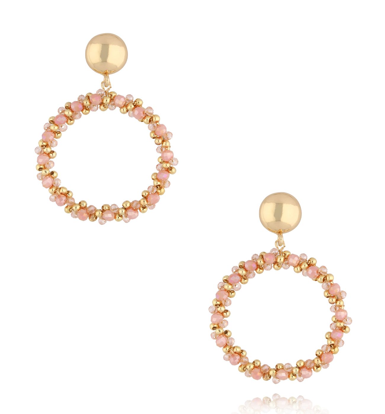 Kolczyki okrągłe z różowymi i brzoskwiniowymi kryształkami KWE0215