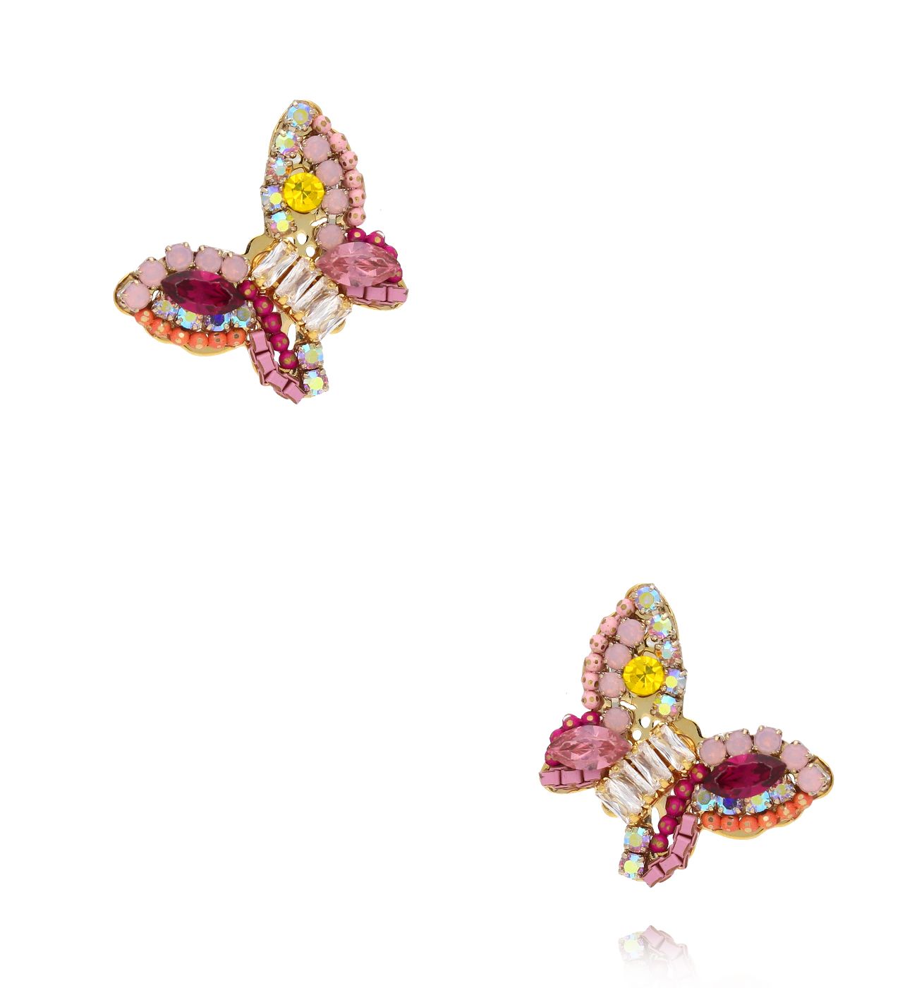Kolczyki motylki różowo-żółte z kryształkami KLU0145 - By Dziubeka