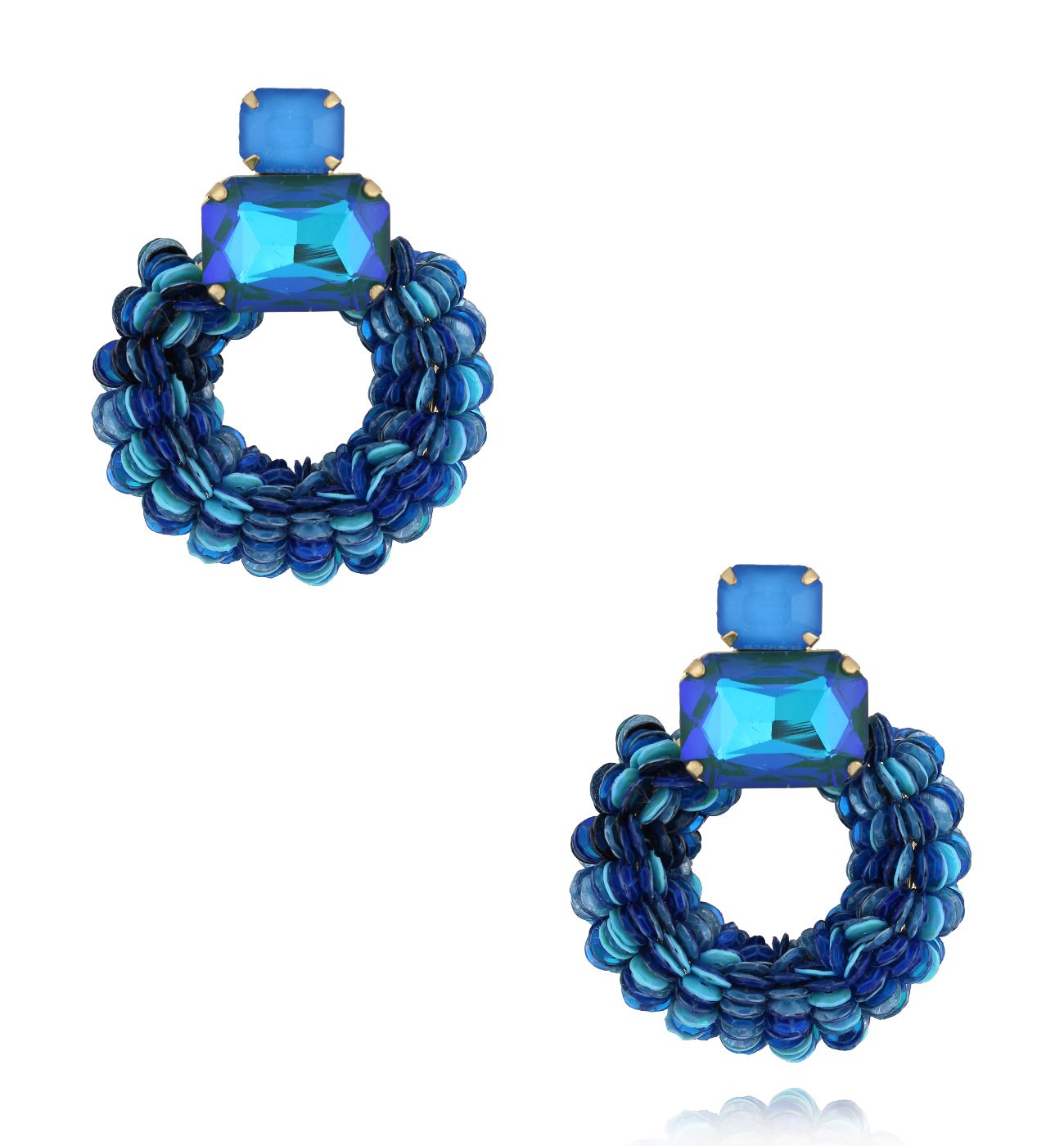 Kolczyki granatowe z cekinami i kryształkami KGA0009 - By Dziubeka