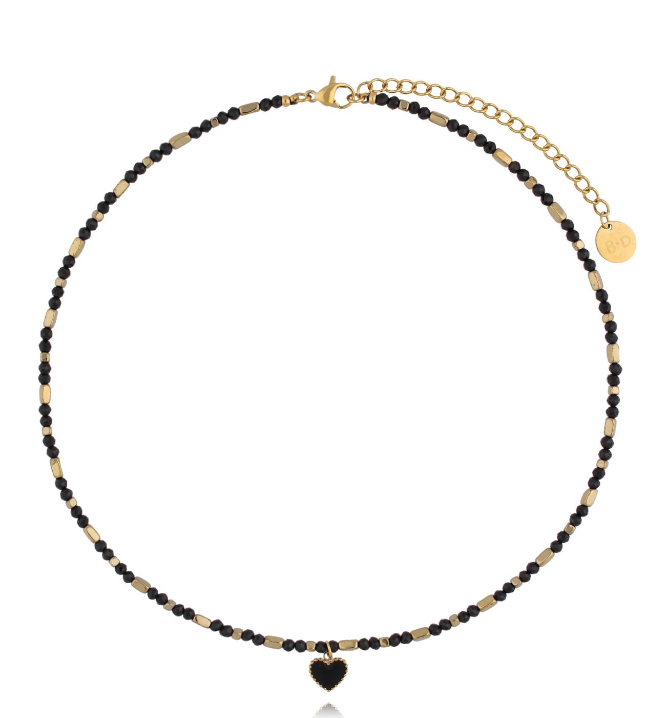 Naszyjnik z czarnymi turmalinami i sercem - By Dziubeka