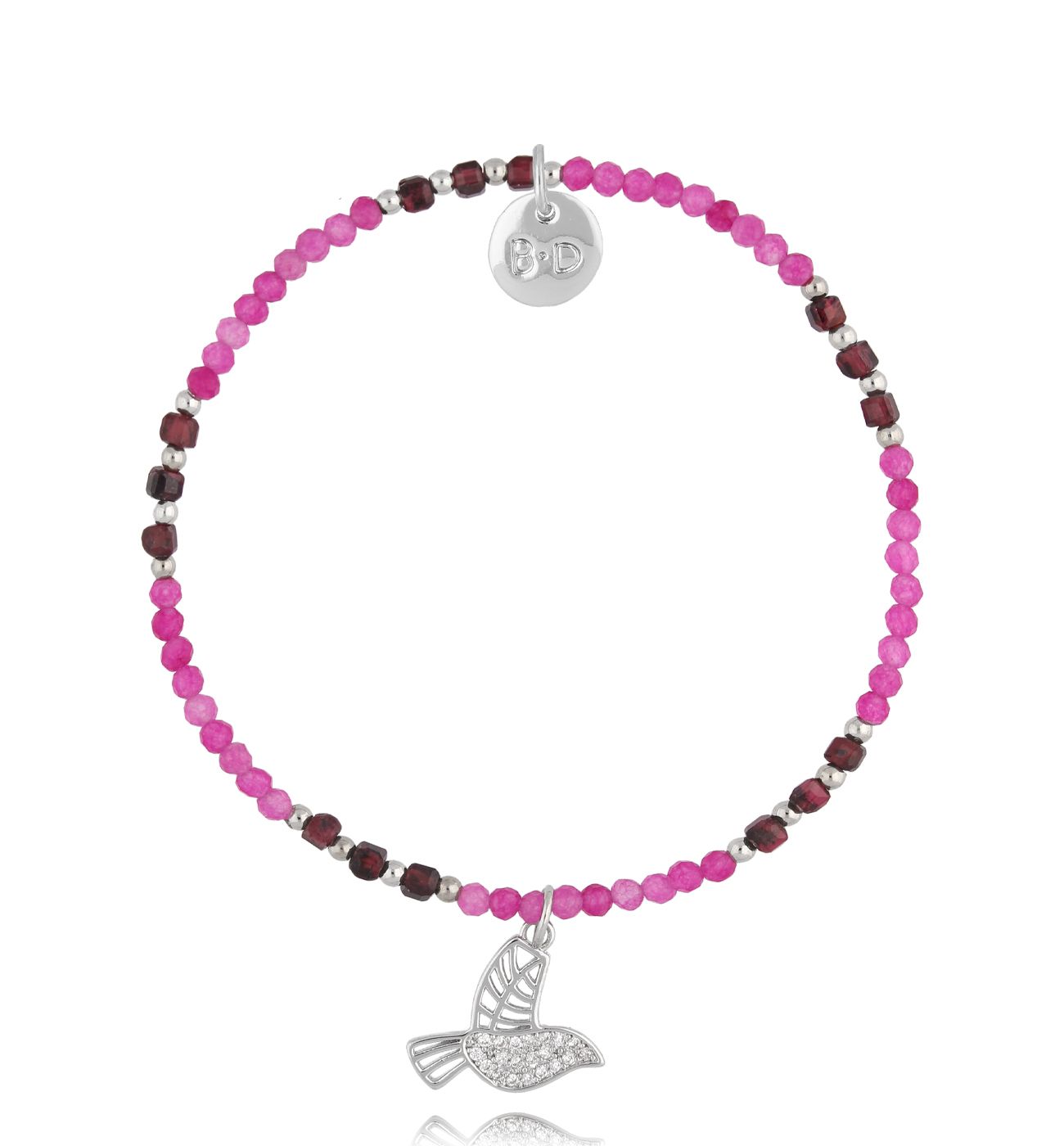 Bransoletka srebrna z jadeitami i granatami - By Dziubeka