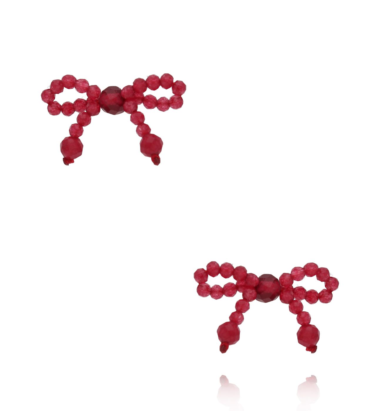 Kolczyki kokardki czerwone z jadeitami KSY0284