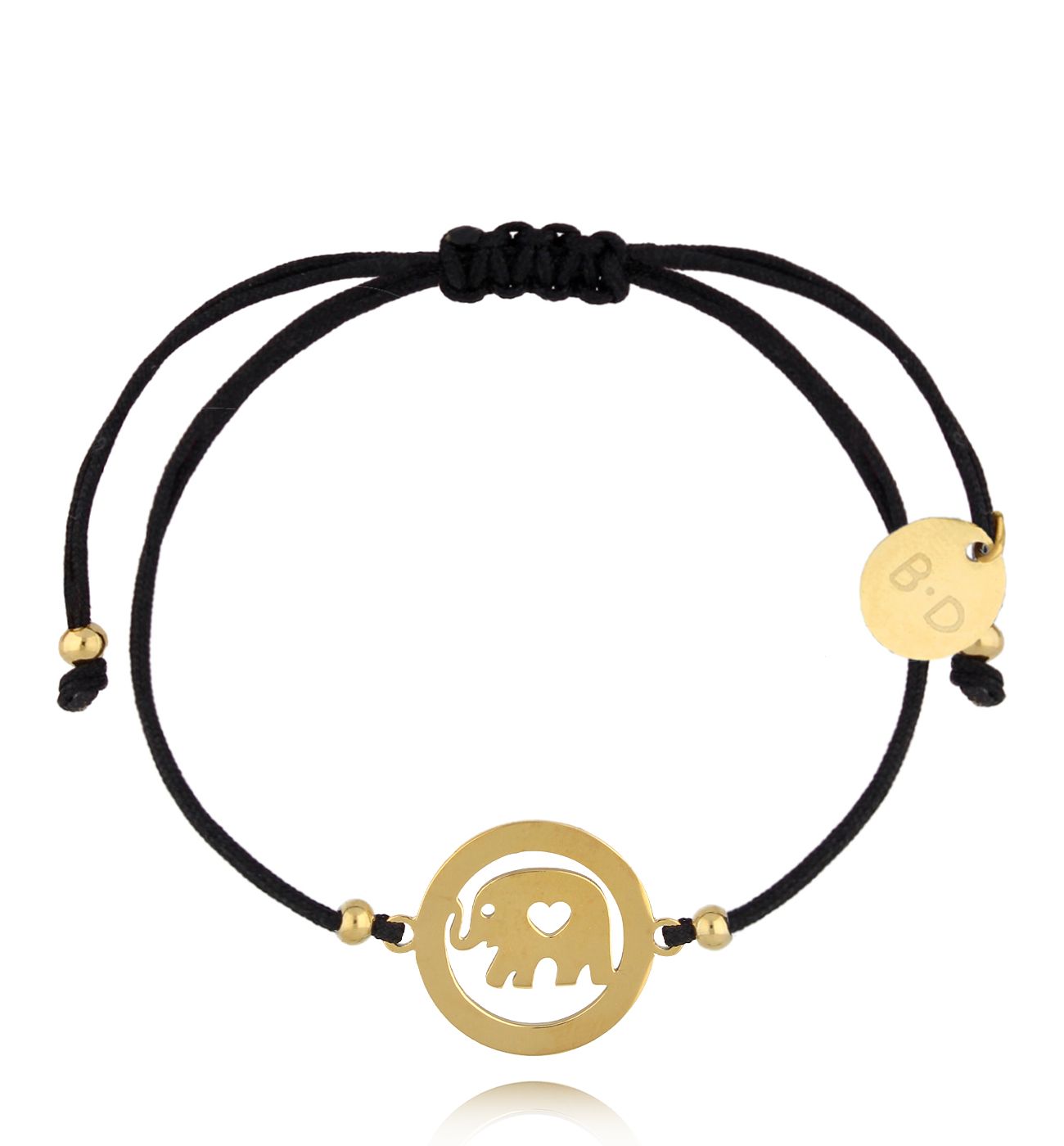 Bransoletka czarna ze złotym słoniem Éléphant BGL0958 - By Dziubeka