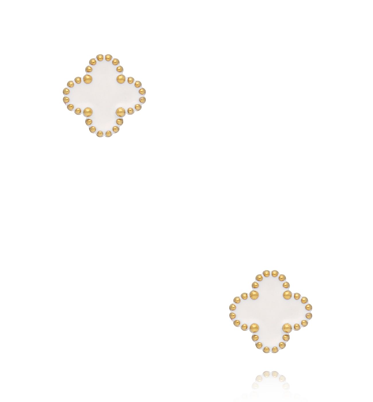 Kolczyki złocone z białą koniczynką - By Dziubeka