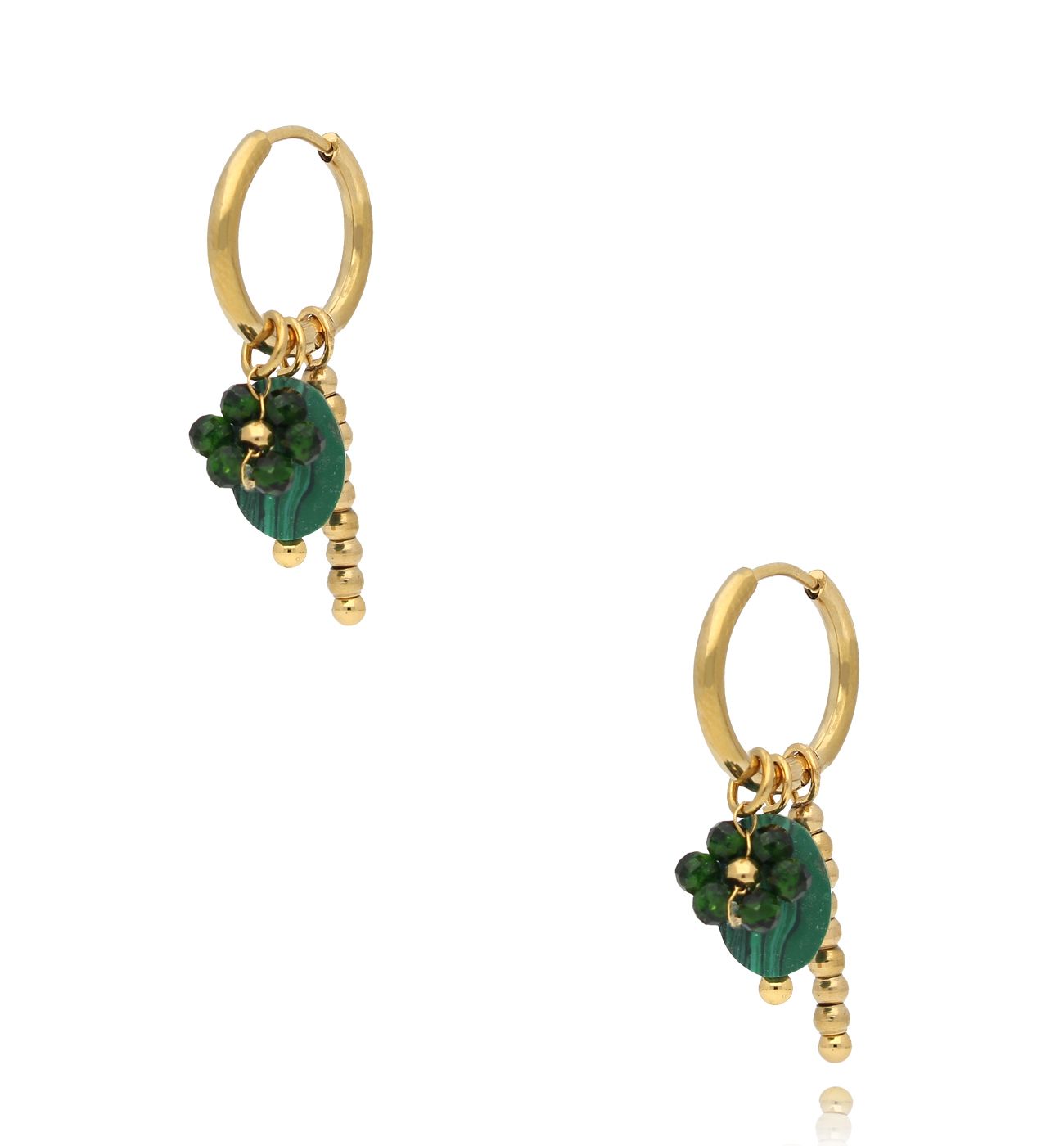 Kolczyki kwiatuszki z malachitami syntetycznymi - By Dziubeka