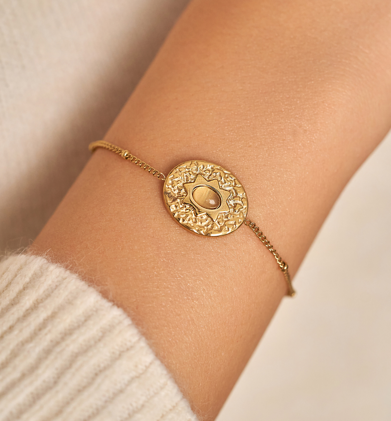 Bransoletka złota z szarym agatem Dazzle - By Dziubeka