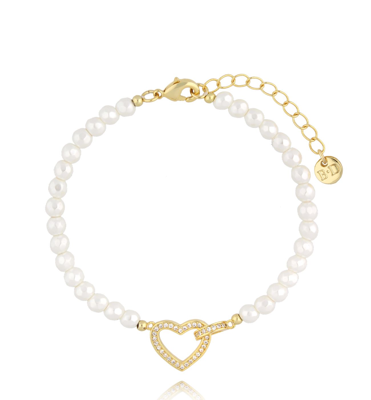 Bransoletka z perłami i sercem BPE0134 - By Dziubeka