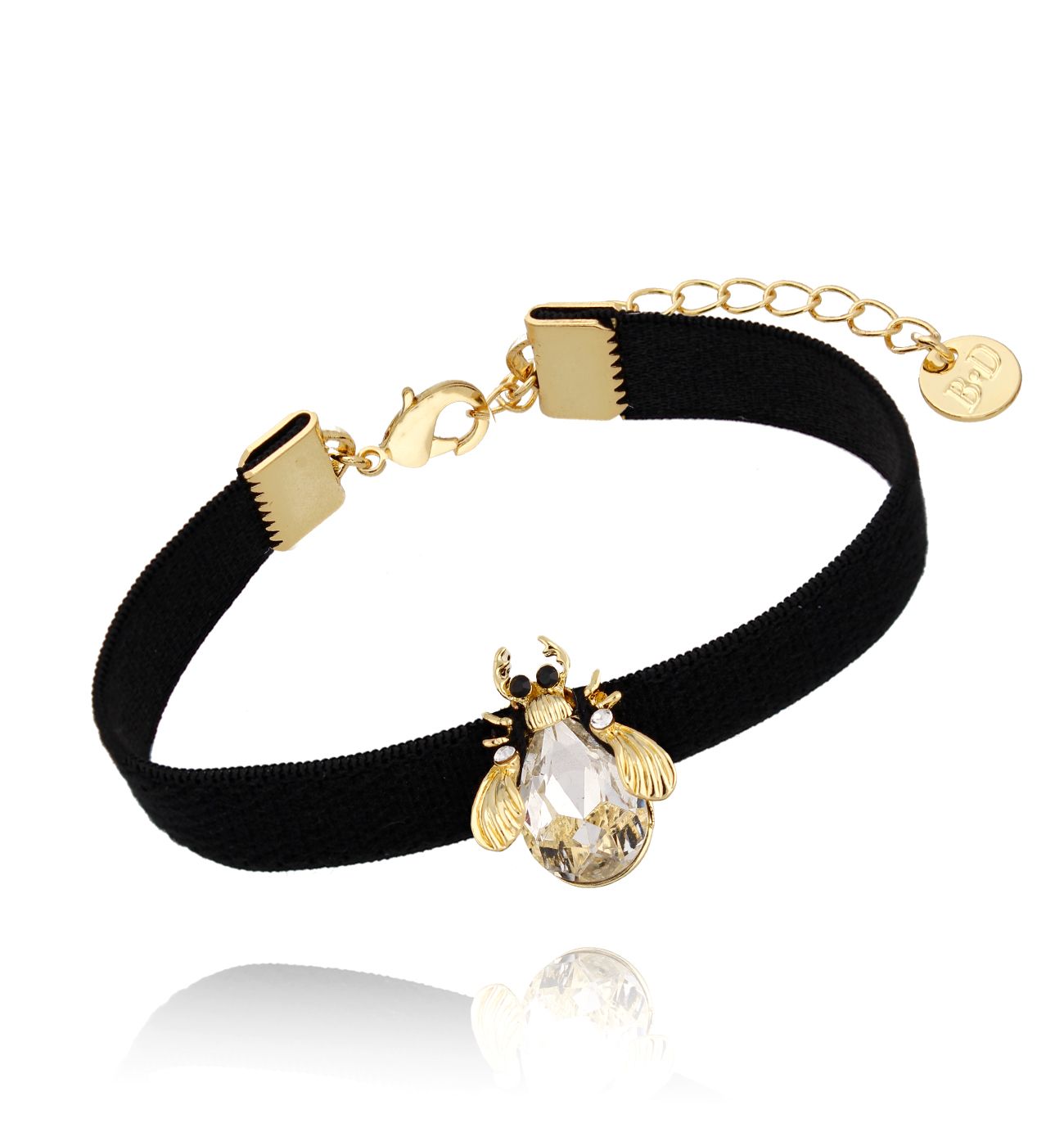 Bransoletka z transparentnym owadem na tasiemce Bleu - By Dziubeka