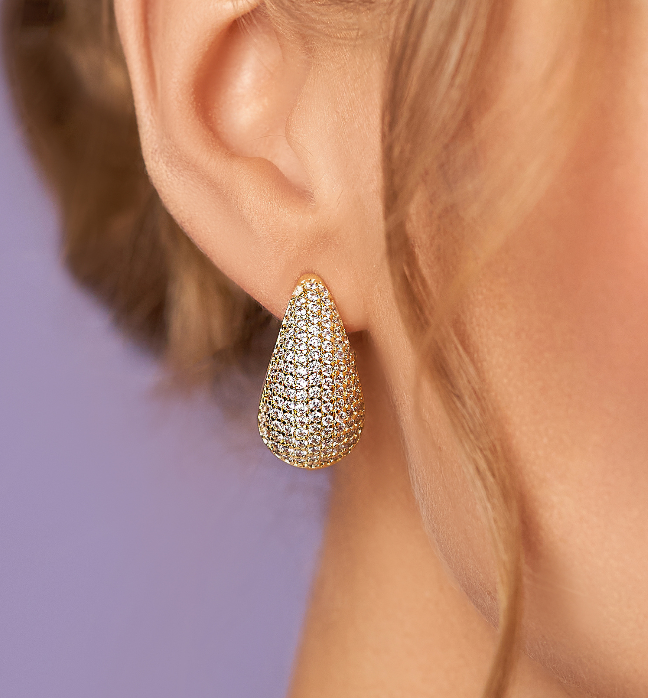 Kolczyki złote krople z cyrkoniami Feel - By Dziubeka