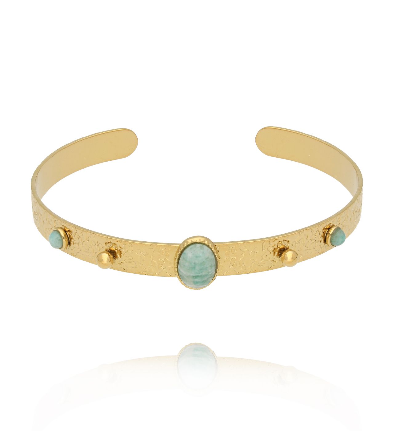 Bransoletka otwarta złocona z amazonitem BEA0013 - By Dziubeka