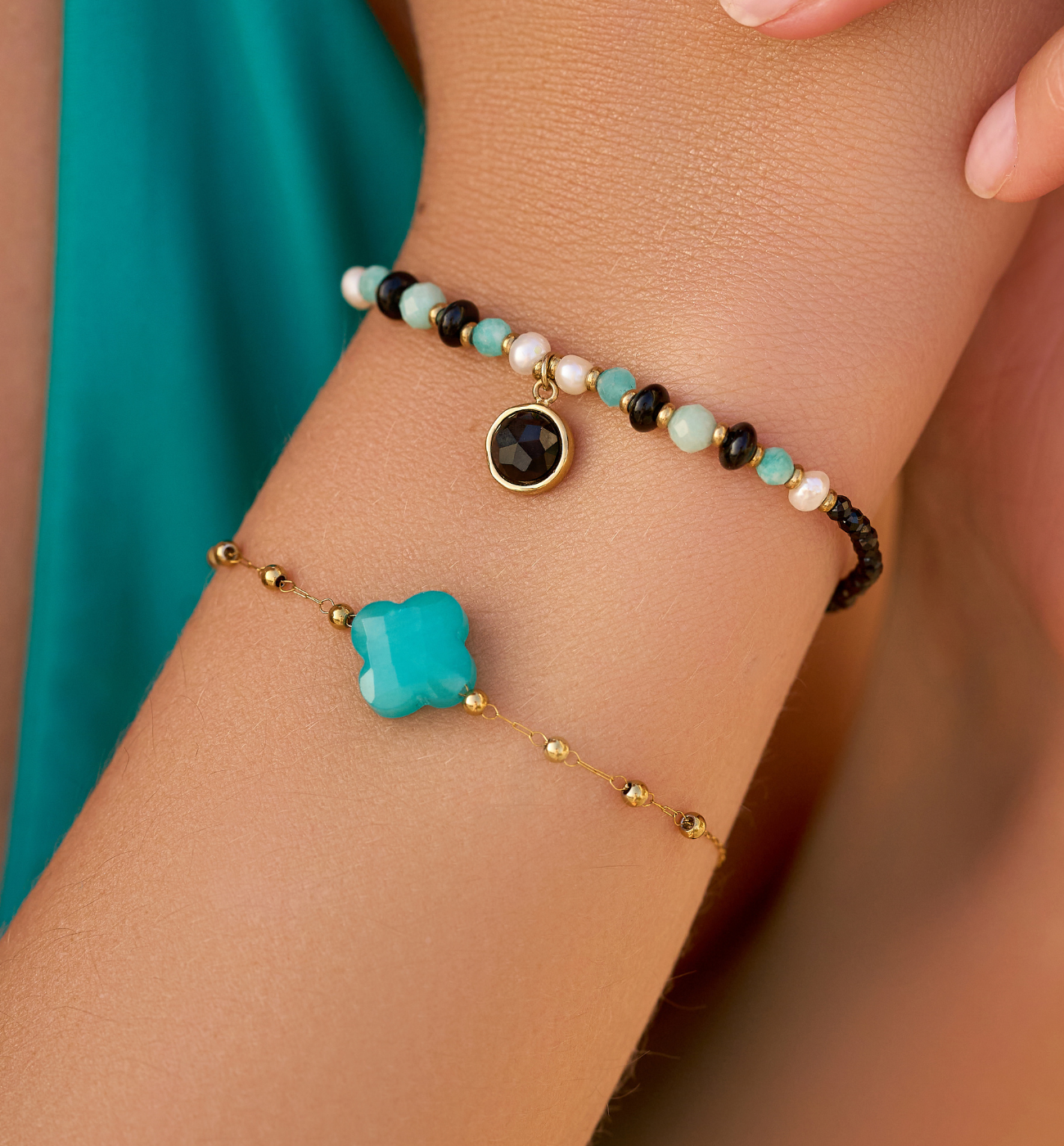 Bransoletka z koniczynką z jadeitu Creation - By Dziubeka