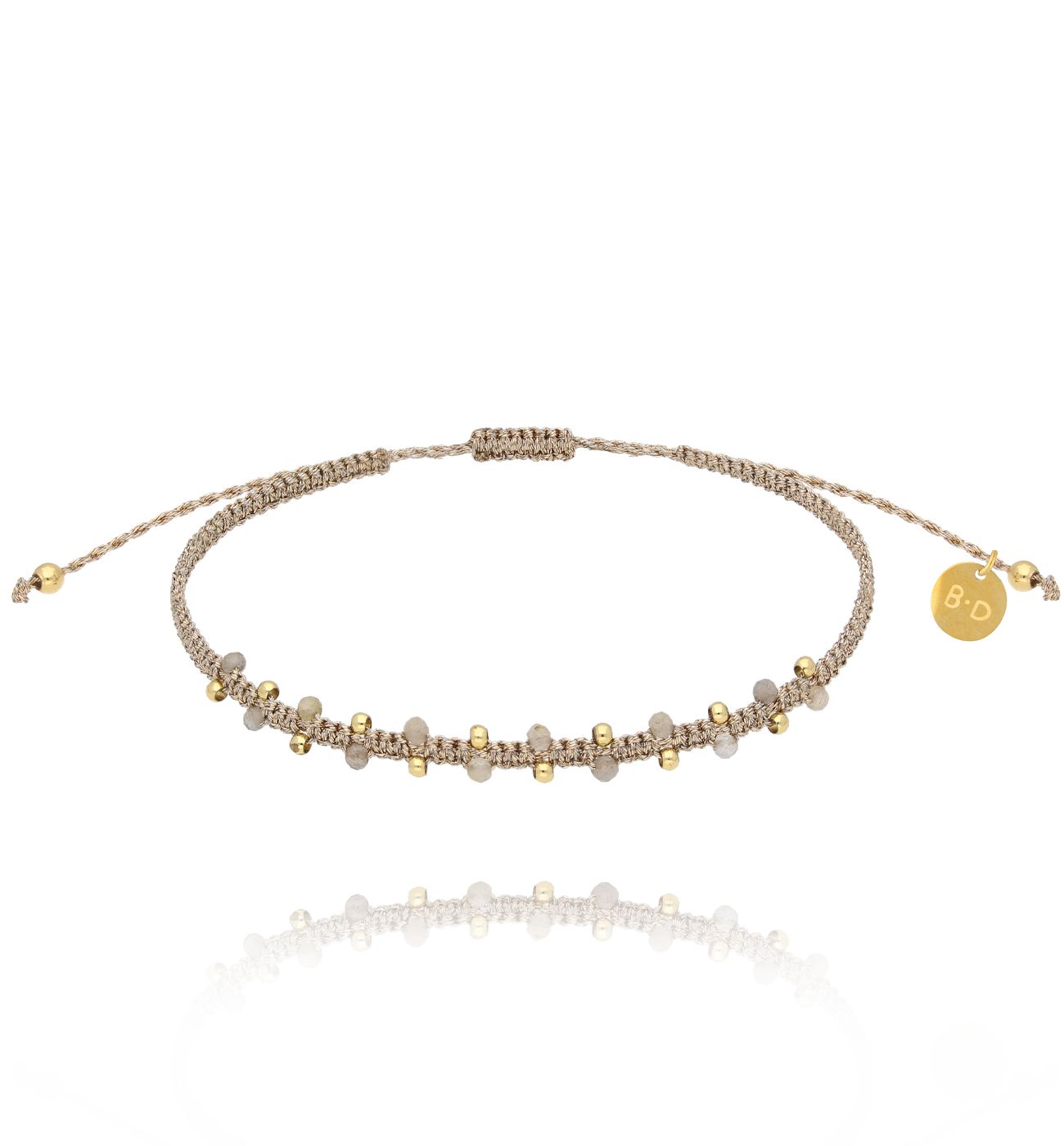 Bransoletka z labradorytami i beżowym sznurkiem BMT0302 - By Dziubeka