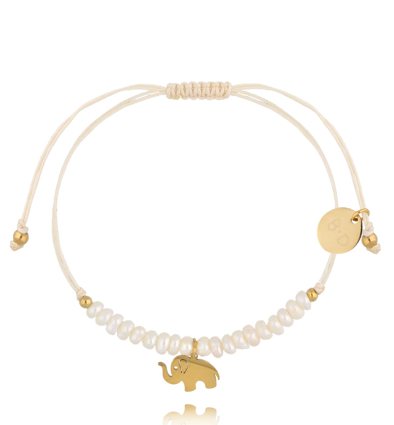 Bransoletka z perełkami i złotym słoniem Feliz BMT0041 - By Dziubeka