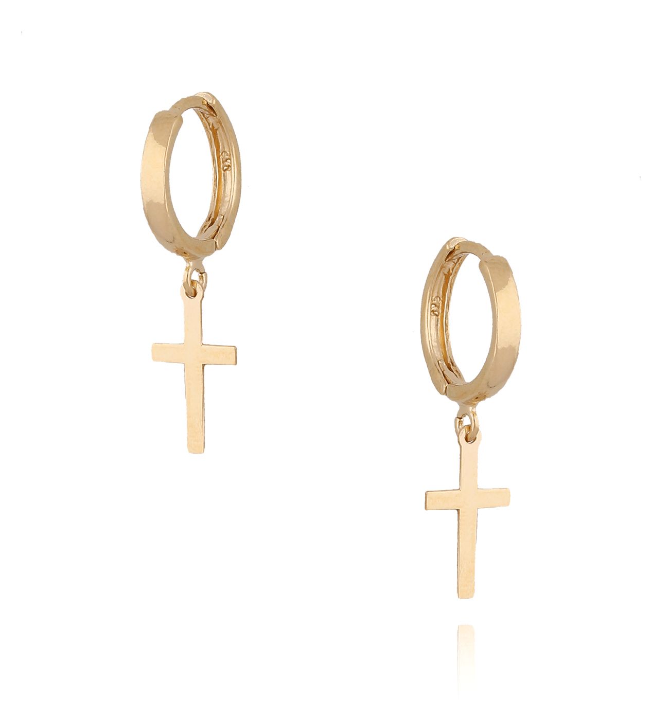 Kolczyki srebrne koła pozłacane z krzyżykiem KSE0060