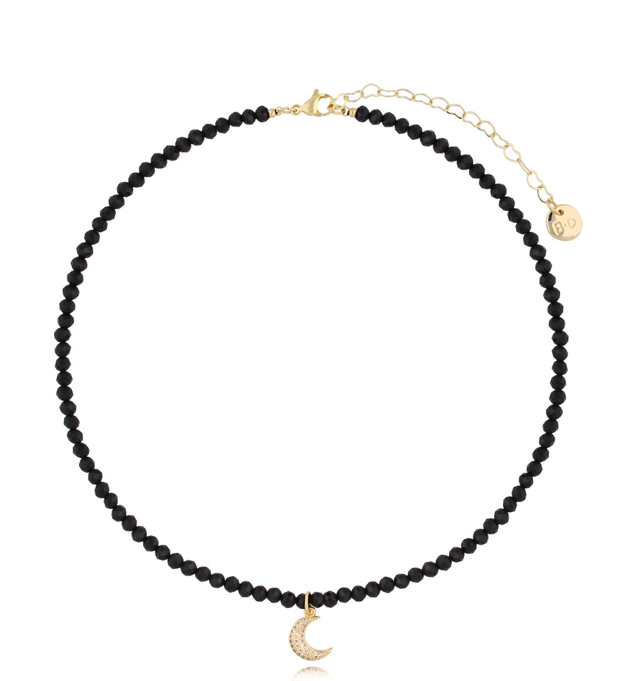 Naszyjnik z czarnymi turmalinami i księżycem - By Dziubeka