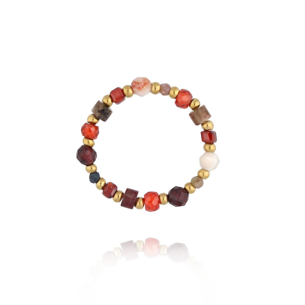 Pierścionek pomarańczowo brązowy z kamieniami PSC0710 - By Dziubeka