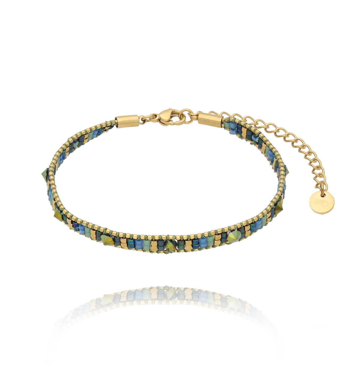 Bransoletka zielono złota z koralikami Decor - By Dziubeka