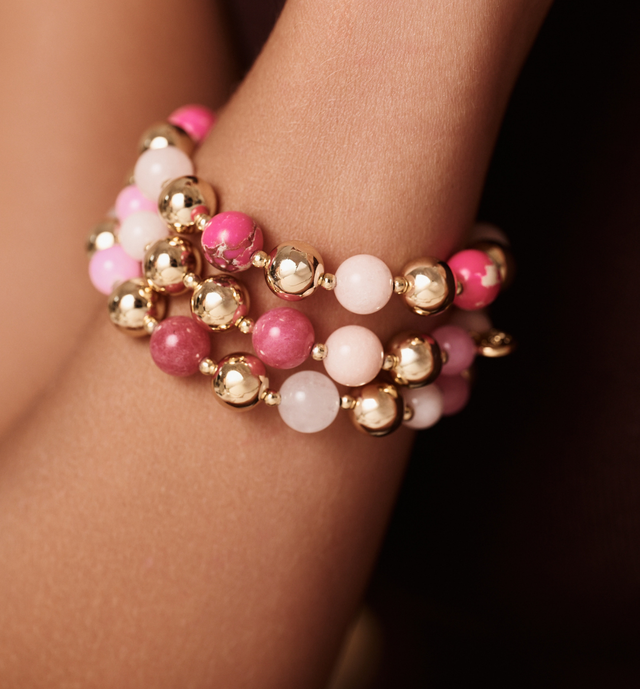 Zestaw różowo złotych bransoletek - By Dziubeka
