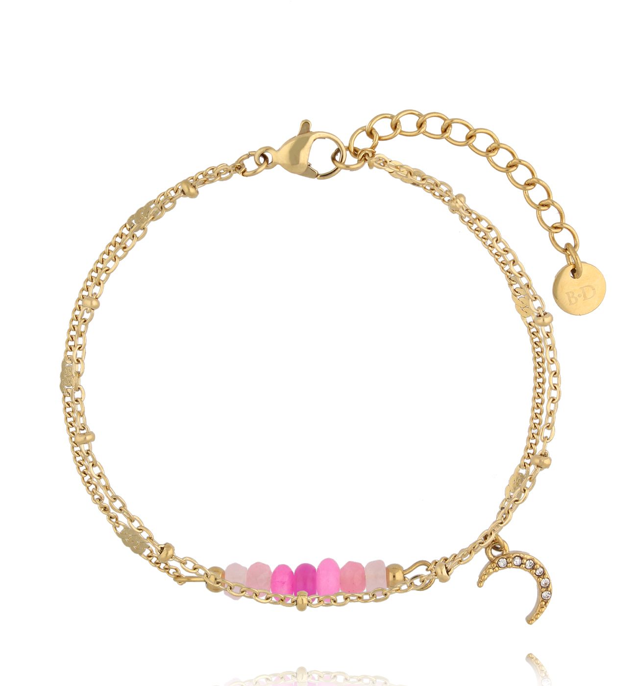 Bransoletka z różowymi kamieniami i księżycem - By Dziubeka