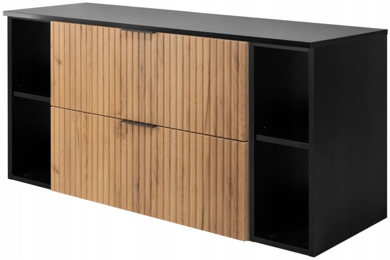 Szafka łazienkowa Furnidea 120 cm wisząca dąb craft czarne regały i blat FLOW 1 szt.