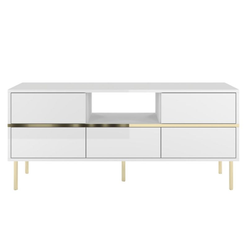 Biała komoda RTV Dancan MARIKA ze złotymi dodatkami 1 szt.