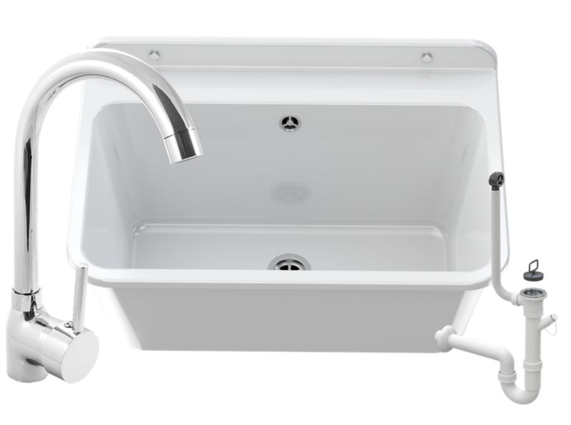 Zlew Gospodarczy Komora Pralnia Large Granitan Bateria Z Wyciąganą Wylewką 1 kpt.