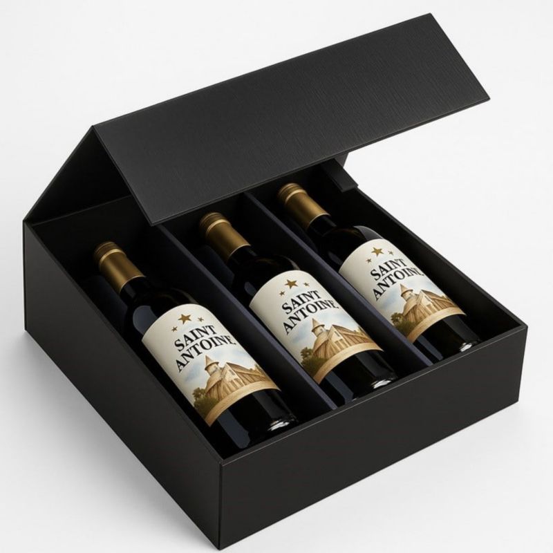 Pudełko Neopak na 3 wina czarne 320x270x85mm MAGNES 1 szt.