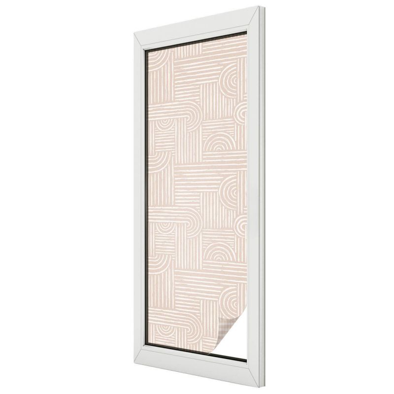 Witraż na Folii Samoprzylepnej Wallfluent 50x146 cm Folia Mrożona Dekoracyjna Nowoczesne beżowe linie i łuki 1 rol.