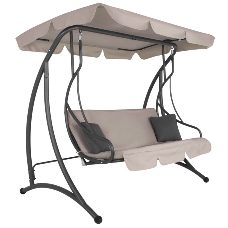 Huśtawka ogrodowa Springos z daszkiem 3-osobowa leżanka z materacem i poduszkami beżowa 1 szt.