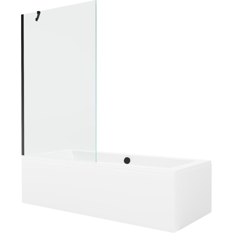 Wanna prostokątna Mexen Cube 180 x 80 cm z obudową i parawanem 1-skrzydłowym 100 cm transparent czarny 1 kpl.