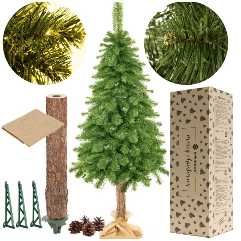 Sztuczna choinka na pniu Springos 180 cm sosna ze stojakiem i jutą 1 szt.