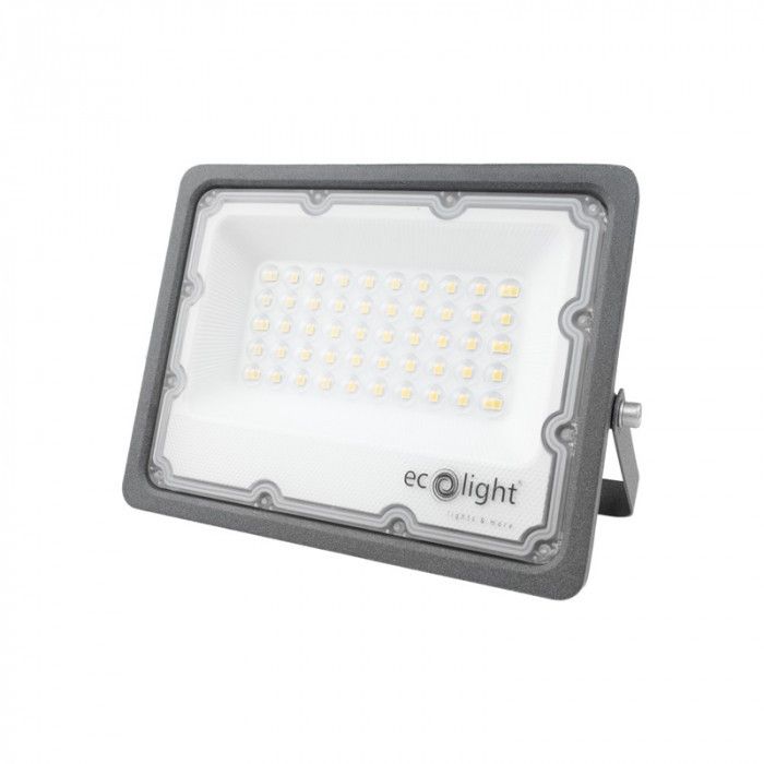 Naświetlacz LED Ecolight ciemnoszary LED 50W 4000K 5000lm IP65 wym: 15,5 x 20 x 3,6 cm aluminium - 1 szt.