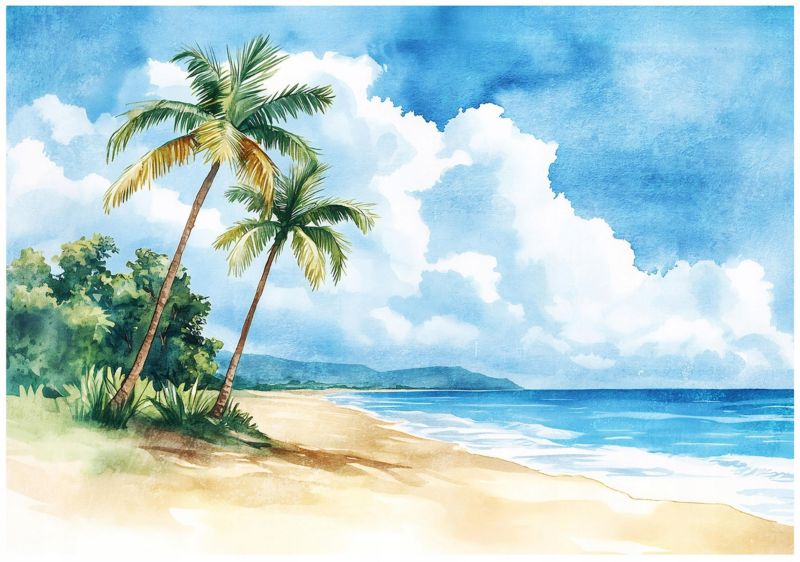 Fototapeta WALLARENA Do Sypialni Salonu Na Flizelinie Plaża Natura Palmy Niebieski 254x184 cm 15931V4 1 szt.