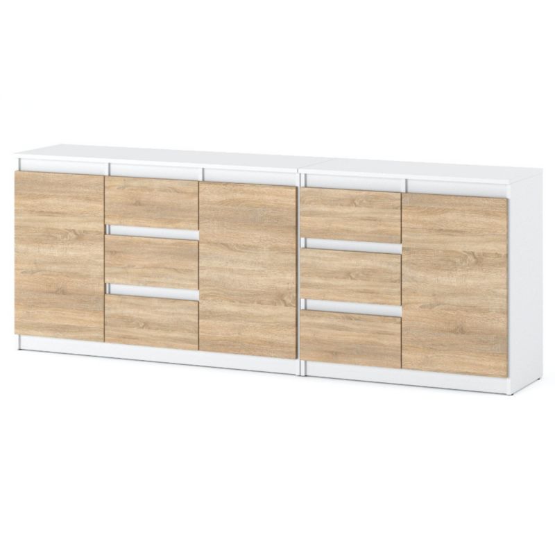 Komoda Hurtownia-Mebli Szuflady 6 Best Agnes 200cm Biały Mat Dąb Sonoma 200x35x75 cm 1szt.