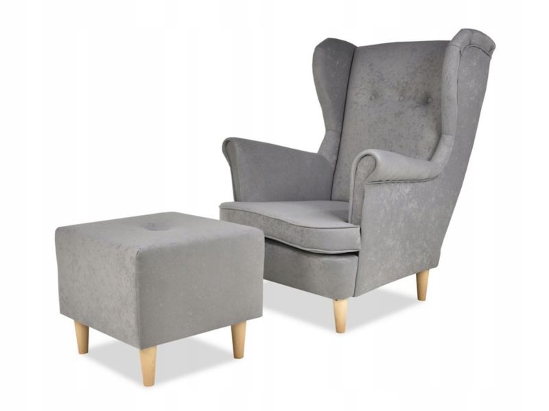 Fotel uszak do salonu z podnóżkiem Family Meble ARI szary siwy 1szt