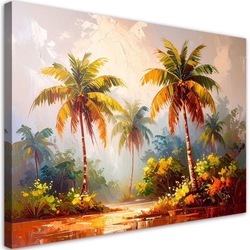 Obraz do salonu sypialni Feeby Drzewa palmowe dżungla imitacja farby 120x80cm 1szt