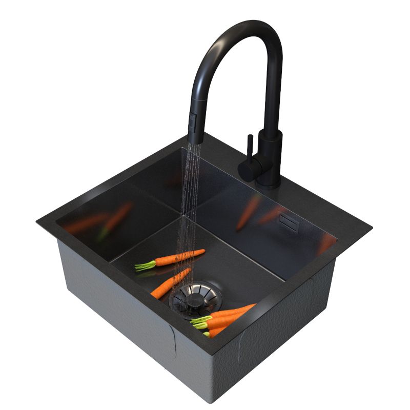 Zlewozmywak Stalowy Jednokomorowy Granitan Silvo48 Zlew Kuchenny Czarny Syfon Lux 1 szt.