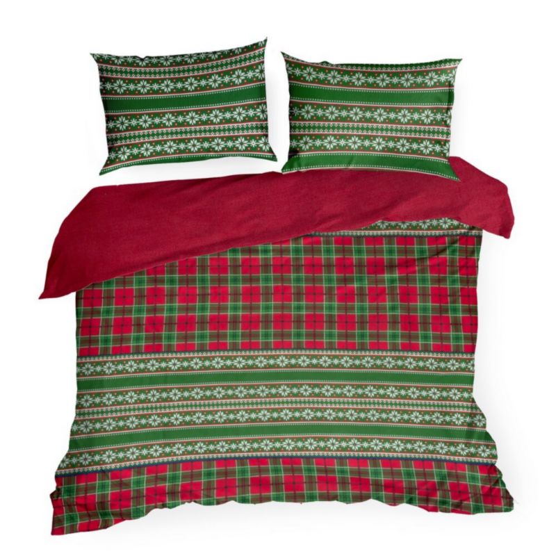 Pościel Świąteczna AURORA Eurofirany Bawełniana Zielona Krata 160X200 Cm Kpl.